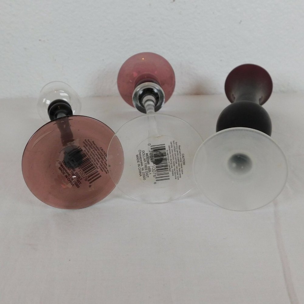 Purple Amethyst Bud Vase & 2 Taper Candle Holders Glass Eclectic Grouping 8-9" - Picture 9 of 9